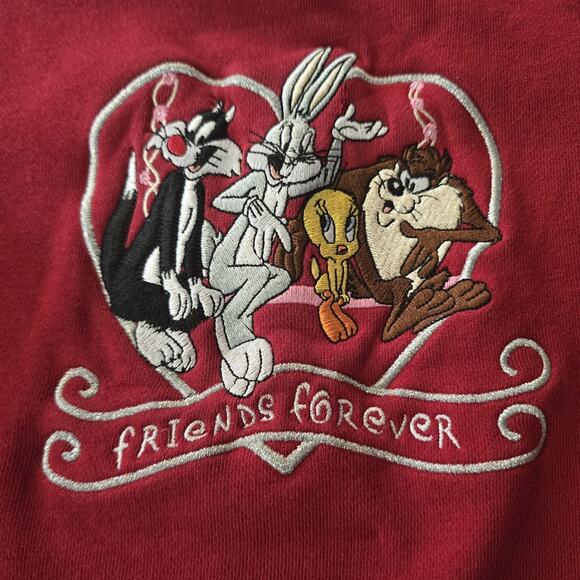 VTG Looney Tunes Friends Forever Sweater Girl sz 6 Warner Brother Red Pullover - Picture 3 of 7